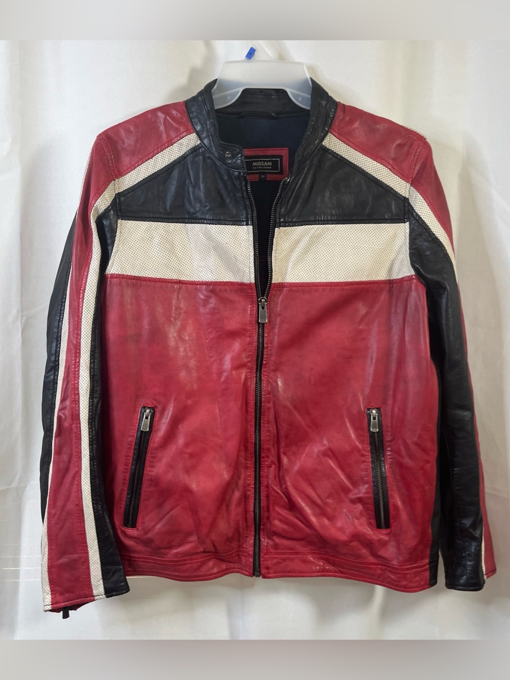 VTG Missani Le Collezioni Mens Tri-Tone Lambskin Moto Racer Leather Jacket M